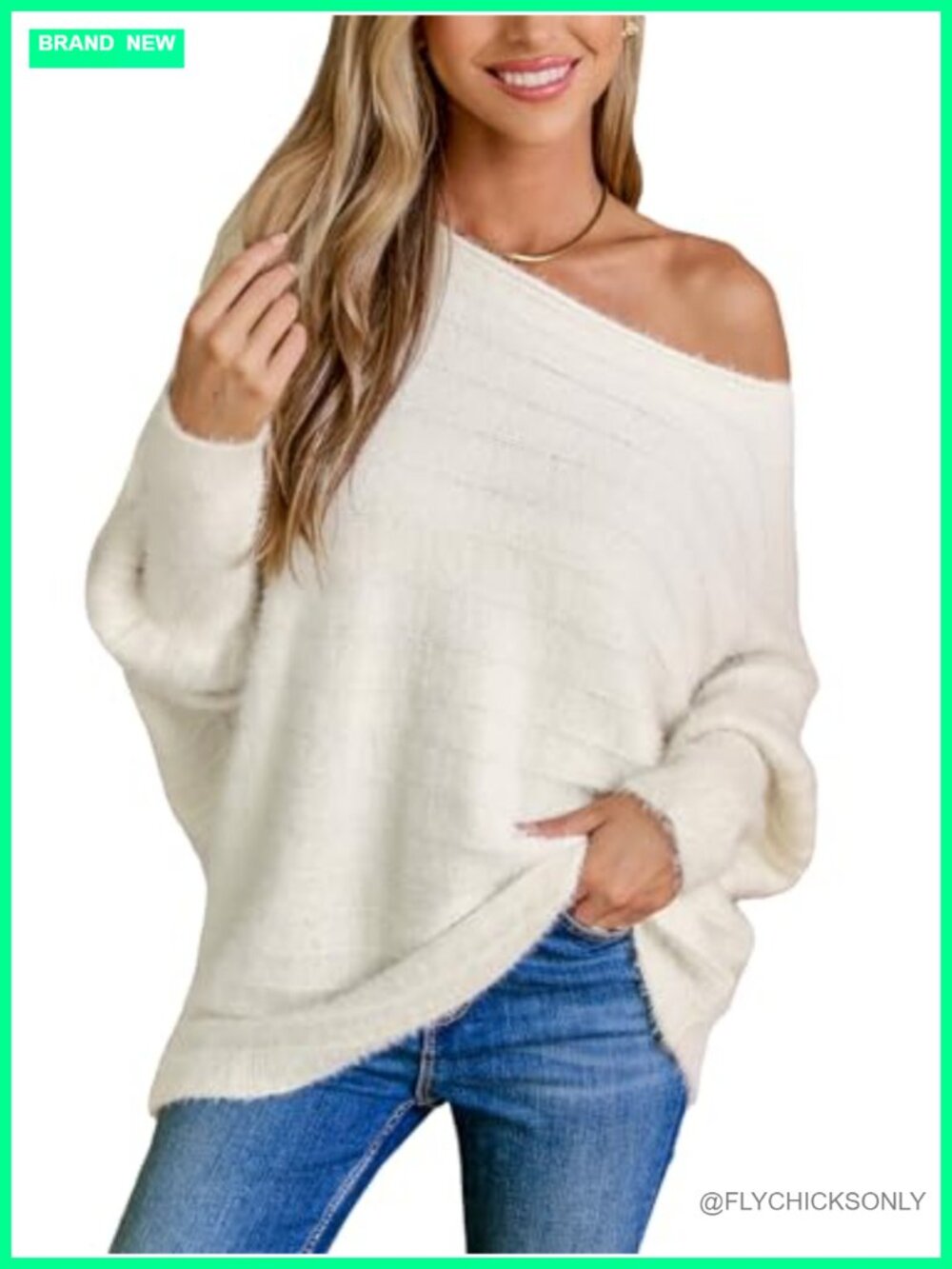 Oversized Fuzzy Knit One Shoulder Puff Sleeve Sweater